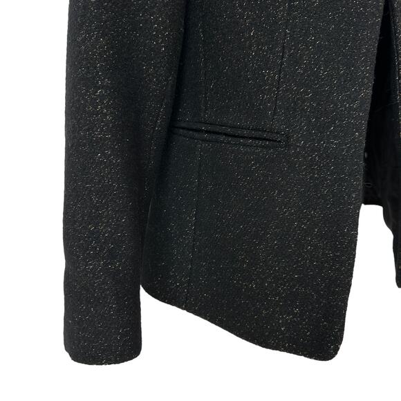 J. Crew Blazer Black Gold Metallic Open Front Wool Blend Jacket Women's Size 2 - Picture 6 of 11